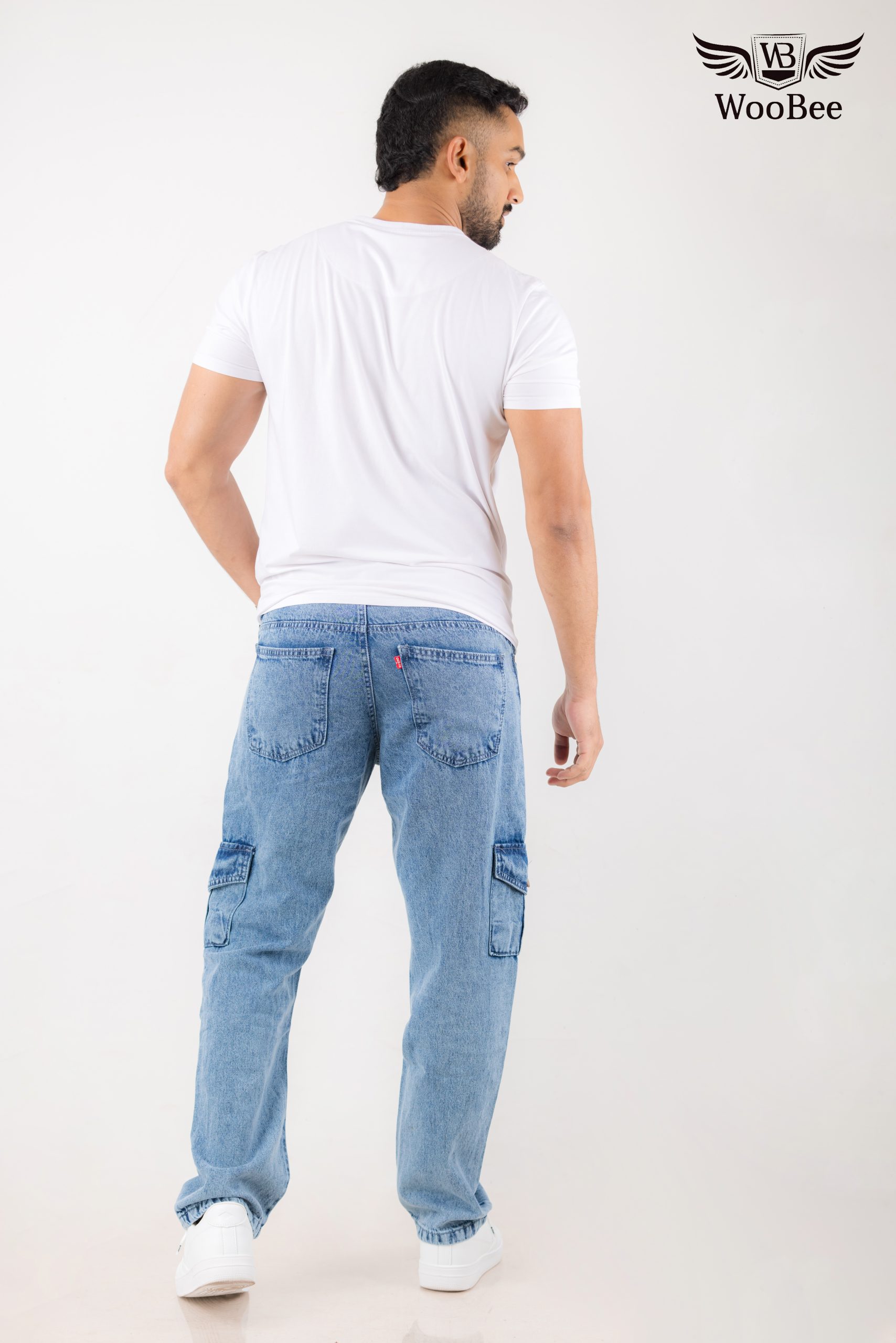 GENTS ACID WASHED CARGO POCKET JEANS 4 GENTS ACID WASHED CARGO POCKET JEANS - Image 4
