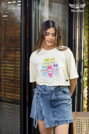 240GSM LABUBU PRINTED OVER SIZE CROP TOP