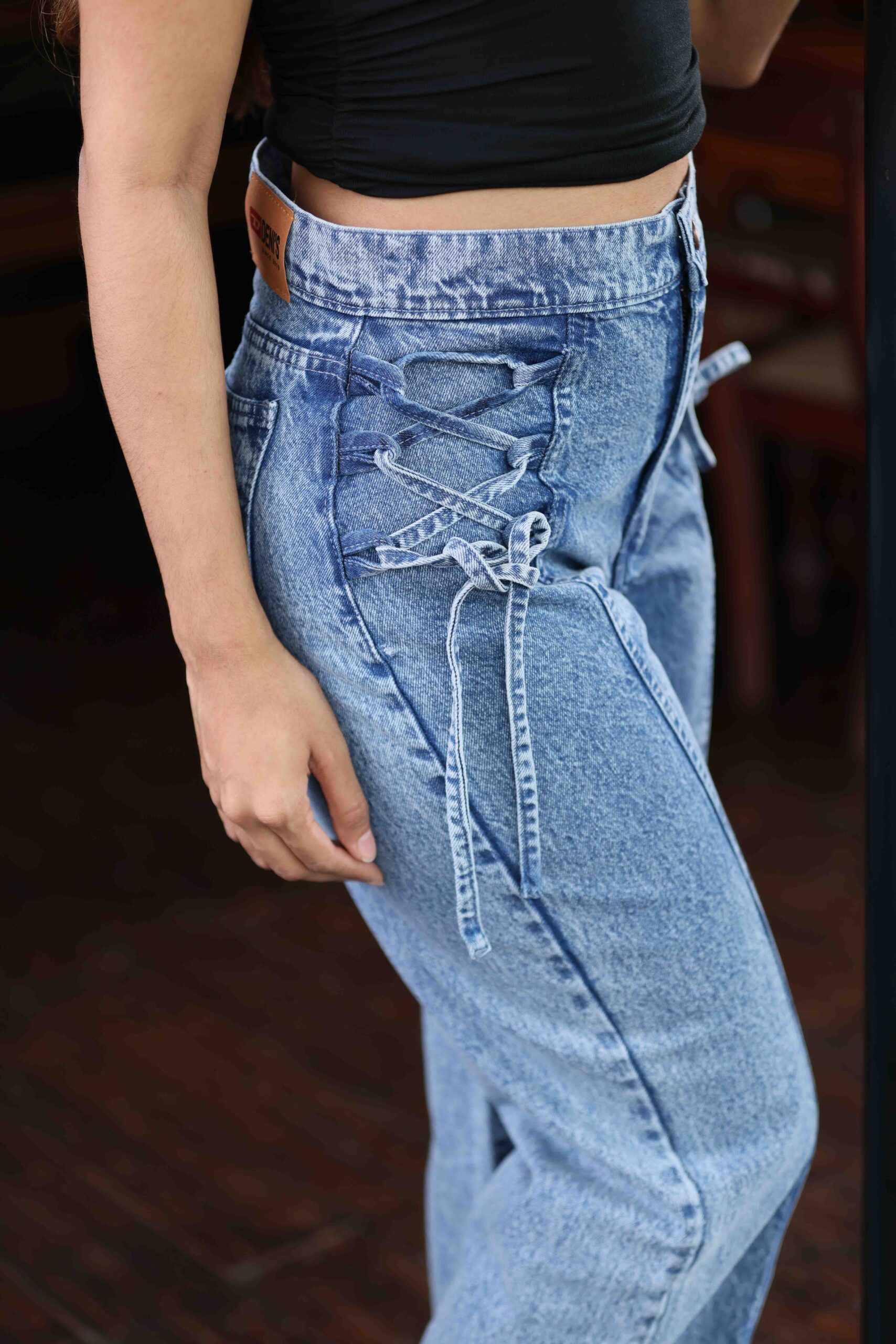 ACID WASHED LACE DETAIL JEANS 4 ACID WASHED LACE DETAIL JEANS