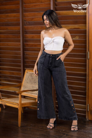 Side Buttons Jeans with Adjustable Buttons