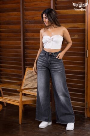 Raw Edge Acid Wash Jean with Adjustable Buttons